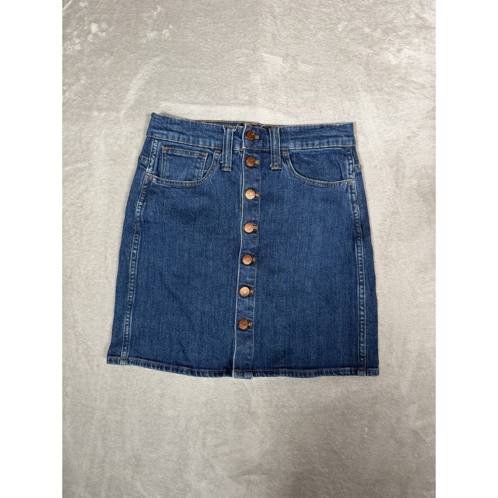 Madewell Womens 28 Blue Denim Button Front Mini Skirt High Rise A Line Jean